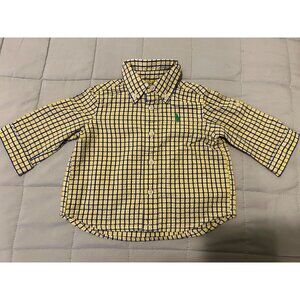 Ralph Lauren  Baby Boys' Yellow Blue Plaid Long Sleeve Button Up Roll Tab Shirt